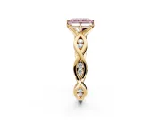 Solitaire Engagement Ring Setting for Fancy Pink Radiant Cut Center with Accented Twist Band and Leaf Prong Head in Yellow Gold