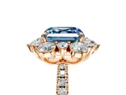 Floral Halo Engagement Ring Setting for Fancy Blue Asscher Cut Center with Pave Accents and Prong Head in Rose Gold