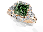 Halo Engagement Ring Setting for Fancy Green Princess Cut Center with Two-Strand Split Shank and Prong Head in Rose Gold