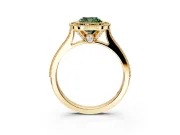 Halo Engagement Ring Setting for Fancy Green Cushion Cut Center with Milgrain Pave Band and Bezel Head in Yellow Gold