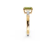 3 Stone Engagement Ring Setting for Fancy Yellow Emerald Cut Center with Baguette Accents and Prong Head in Yellow Gold