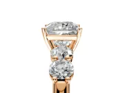 5 Stone Engagement Ring Setting for Princess Cut Center with Graduated Accents and Prong Head in Rose Gold