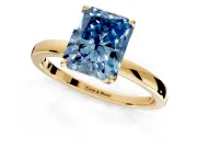 Solitaire Engagement Ring Setting for Fancy Blue Radiant Cut Center with Thin Rounded Plain Band and Prong Head in Yellow Gold