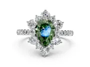 Floral Halo Engagement Ring Setting for Fancy Green Pear-Shaped Center with Pave Accents and Prong Head in Platinum