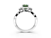 3 Stone Engagement Ring Setting for Fancy Green Emerald Cut Center with Pave Twist Band and Prong Head in Platinum