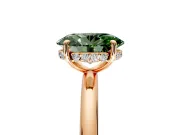 Hidden Halo Engagement Ring Setting for Fancy Green Oval Center with Thin Rounded Band and Prong Head in Rose Gold