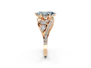 Halo Engagement Ring Setting for Fancy Blue Marquise Center with Marquise and Pave Bypass Band and Prong Head in Rose Gold