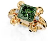 Solitaire Engagement Ring Setting for Fancy Green Princess Cut Center with Twisted Band and Scroll Prong Head in Yellow Gold