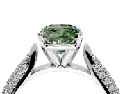 Solitaire Engagement Ring Setting for Fancy Green Cushion Cut Center with Multi-Row Accents and Prong Head in Platinum