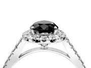 Halo Engagement Ring Setting for Fancy Black Pear-Shaped Center with Narrowing Pave Band and Prong Head in Sterling Silver