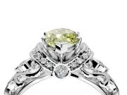 Solitaire Engagement Ring Setting for Fancy Yellow Marquise Center with Filigree Band and Prong Head in White Gold
