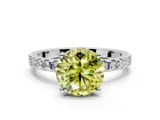 Solitaire Engagement Ring Setting for Fancy Yellow Round Cut Center with Band of Accents and Prong Head in Platinum