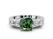 5 Stone Engagement Ring Setting for Fancy Green Cushion Cut Center with Equal Close-Set Accents and Prong Head in Platinum