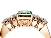 5 Stone Engagement Ring Setting for Fancy Green Emerald Cut Center with Equal Close-Set Accents and Prong Head in Rose Gold