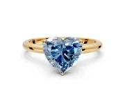 Hidden Halo Engagement Ring Setting for Fancy Blue Heart-Shaped Center with Thin Round-Wire Band and Prong Head in Yellow Gold
