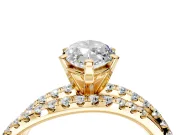 Solitaire Engagement Ring Setting for Marquise Center with Woven 3-Strand Pave Band and Prong Head in Yellow Gold