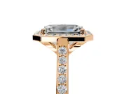 Halo Engagement Ring Setting for Emerald Cut Center with Pave Accents, Heart Basket and Prong Head in Rose Gold