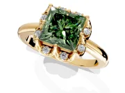 Floral Frame Engagement Ring Setting for Fancy Green Princess Cut Center with Accent Clusters and Prong Head in Yellow Gold