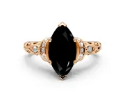 Solitaire Engagement Ring Setting for Fancy Black Marquise Center with Filigree Band and Prong Head in Rose Gold