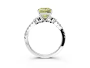 Leaf Motif Engagement Ring Setting for Fancy Yellow Princess Cut Center with Pave Band and Prong Head in Platinum
