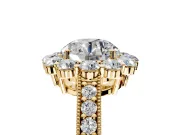 Halo Engagement Ring Setting for Round Cut Center with Milgrain Channel Band and Prong Head in Yellow Gold