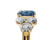 Cluster Engagement Ring Setting for Fancy Blue Emerald Cut Center with Round Cut Accent Frame and Prong Head in Yellow Gold