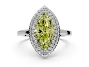 Halo Engagement Ring Setting for Fancy Yellow Marquise Center with Plain Tapered Band and Prong Head in White Gold