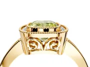 Halo Engagement Ring Setting for Fancy Yellow Cushion Cut Center with Milgrain Halo, Pave Band and Prong Head in Yellow Gold