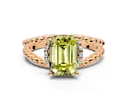 Halo Engagement Ring Setting for Fancy Yellow Emerald Cut Center with Rope Twist Split Shank and Prong Head in Rose Gold