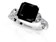Leaf Motif Engagement Ring Setting for Fancy Black Asscher Cut Center with Pave Band and Prong Head in Sterling Silver