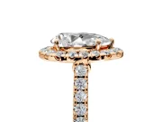 Halo Engagement Ring Setting for Pear-Shaped Center with Narrowing Pave Band and Prong Head in Rose Gold