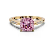 Solitaire Engagement Ring Setting for Fancy Pink Cushion Cut Center with Channel Accents and Prong Head in Yellow Gold
