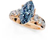 Solitaire Engagement Ring Setting for Fancy Blue Marquise Center with Graduated Shared Prongs and Prong Head in Rose Gold