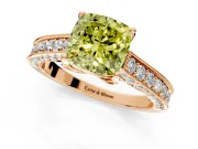 Solitaire Engagement Ring Setting for Fancy Yellow Cushion Cut Center with Milgrain-Framed Pave Band and Prong Head in Rose Gold
