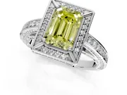 Halo Engagement Ring Setting for Fancy Yellow Emerald Cut Center with Framed Halo, Pave Band and Prong Head in Sterling Silver