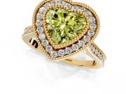 Halo Engagement Ring Setting for Fancy Yellow Heart-Shaped Center with Milgrain Frame, Pave Band and Prong Head in Yellow Gold
