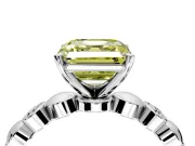 Solitaire Engagement Ring Setting for Fancy Yellow Asscher Cut Center with Beaded Bezel Station Band and Prong Head in White Gold