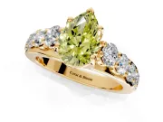 Solitaire Engagement Ring Setting for Fancy Yellow Pear-Shaped Center with Graduated Shared Prongs and Prong Head in Yellow Gold