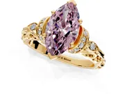 Solitaire Engagement Ring Setting for Fancy Pink Marquise Center with Filigree Band and Prong Head in Yellow Gold