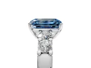 5 Stone Engagement Ring Setting for Fancy Blue Emerald Cut Center with Plain Band and Prong Head in White Gold
