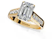 Solitaire Engagement Ring Setting for Emerald Cut Center with Cathedral Channel Band and Prong Head in Yellow Gold