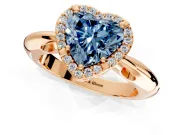 Halo Engagement Ring Setting for Fancy Blue Heart-Shaped Center with Tapered Plain Band and Prong Head in Rose Gold