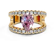 Solitaire Engagement Ring Setting for Fancy Pink Pear-Shaped Center with Wide-Open Split Shank and Prong Head in Yellow Gold