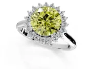 Starburst Halo Engagement Ring Setting for Fancy Yellow Round Cut Center with Thin Round-Wire Band and Prong Head in Platinum