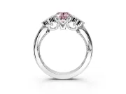 Cluster Engagement Ring Setting for Fancy Pink Oval Center with Bezel Accent Clusters and Prong Head in White Gold