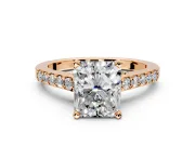 Solitaire Engagement Ring Setting for Radiant Cut Center with Crossover Accents and Prong Head in Rose Gold