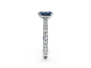 Solitaire Engagement Ring Setting for Fancy Blue Emerald Cut Center with Milgrain-Edged Pave Band and Prong Head in Sterling Silver