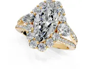 Halo Engagement Ring Setting for Marquise Center with Two-Strand Split Shank and Prong Head in Yellow Gold