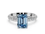 Solitaire Engagement Ring Setting for Fancy Blue Emerald Cut Center with Domed Multi-Row Pave Band and Prong Head in Platinum