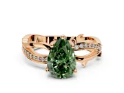 Solitaire Engagement Ring Setting for Fancy Green Pear-Shaped Center with Pave and Plain Crossover Band and Prong Head in Rose Gold